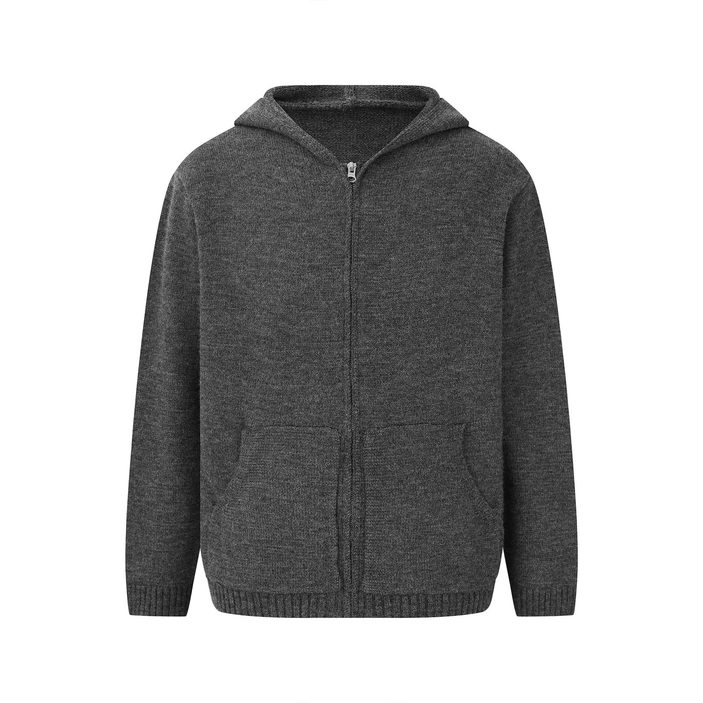 Pure Color Hooded Open Front Sweater Trendy and Versatile Outerwear