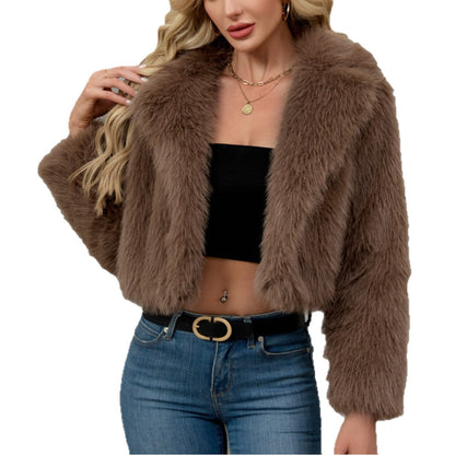 Women's plush short jacket, faux fur coat, suit collar coat