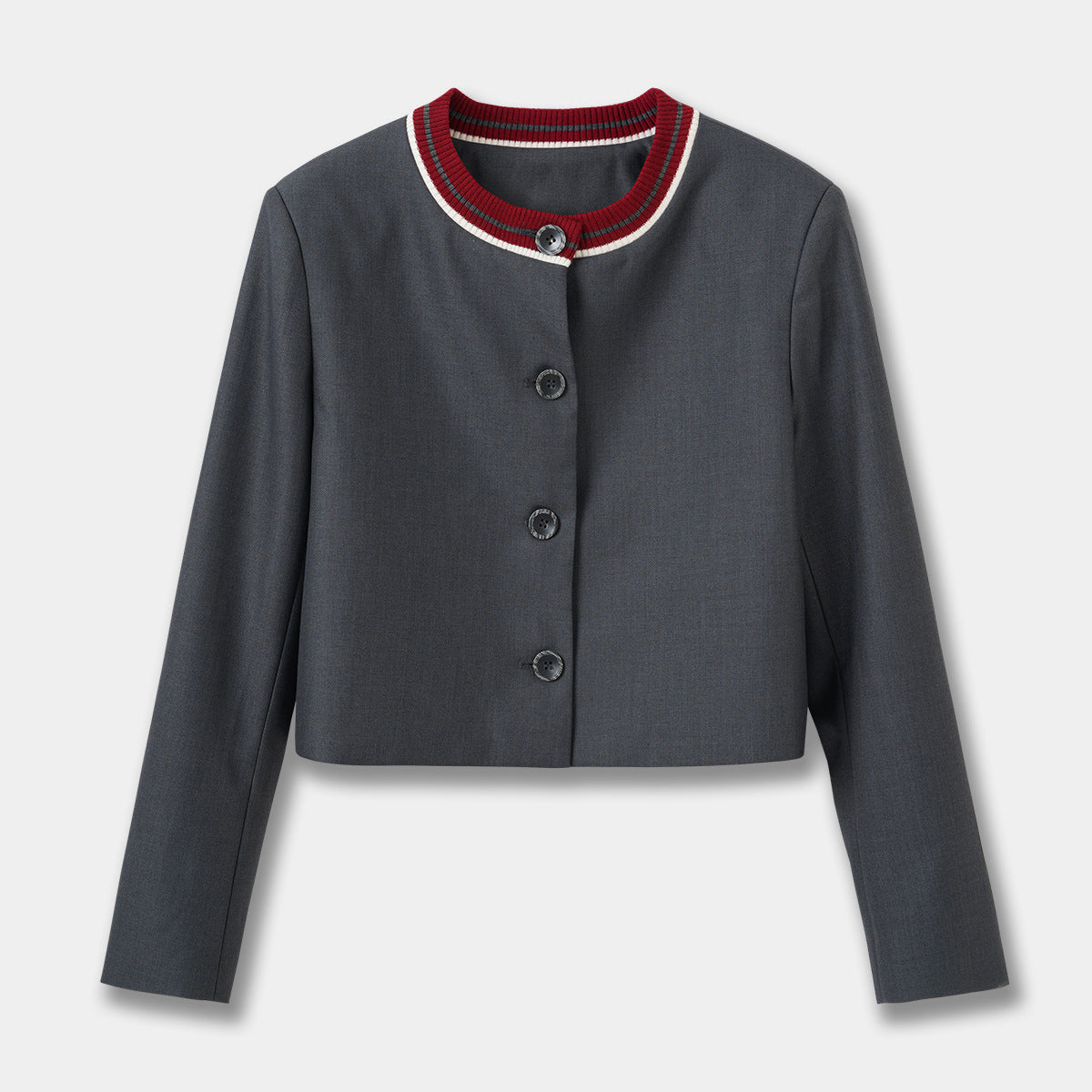 Colorblock Knit Round Neck Coat for Women, Loose Box Cut Top with Pleated Skirt Grey Set