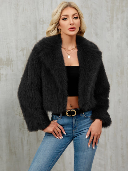 Women's plush short jacket, faux fur coat, suit collar coat
