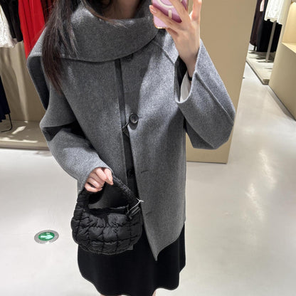 Casa Double-Faced Wool Scarf-Style Short Coat Jacket Loose Neck Warmer Outerwear for Women