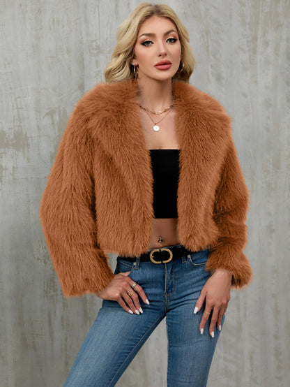 Women's plush short jacket, faux fur coat, suit collar coat