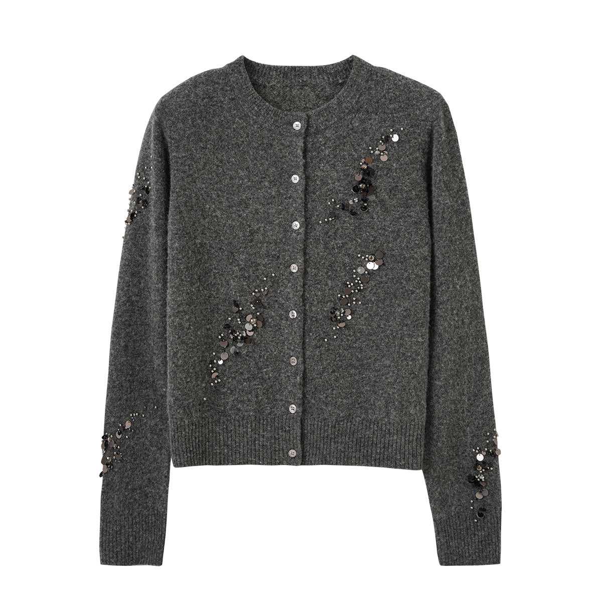 Fashion Style:Autumn/Winter Trendy  Pattern Type Beading &ampSequins  MaterialWool  Neckline: Round Neck  Fit TypeCardigan Sweater