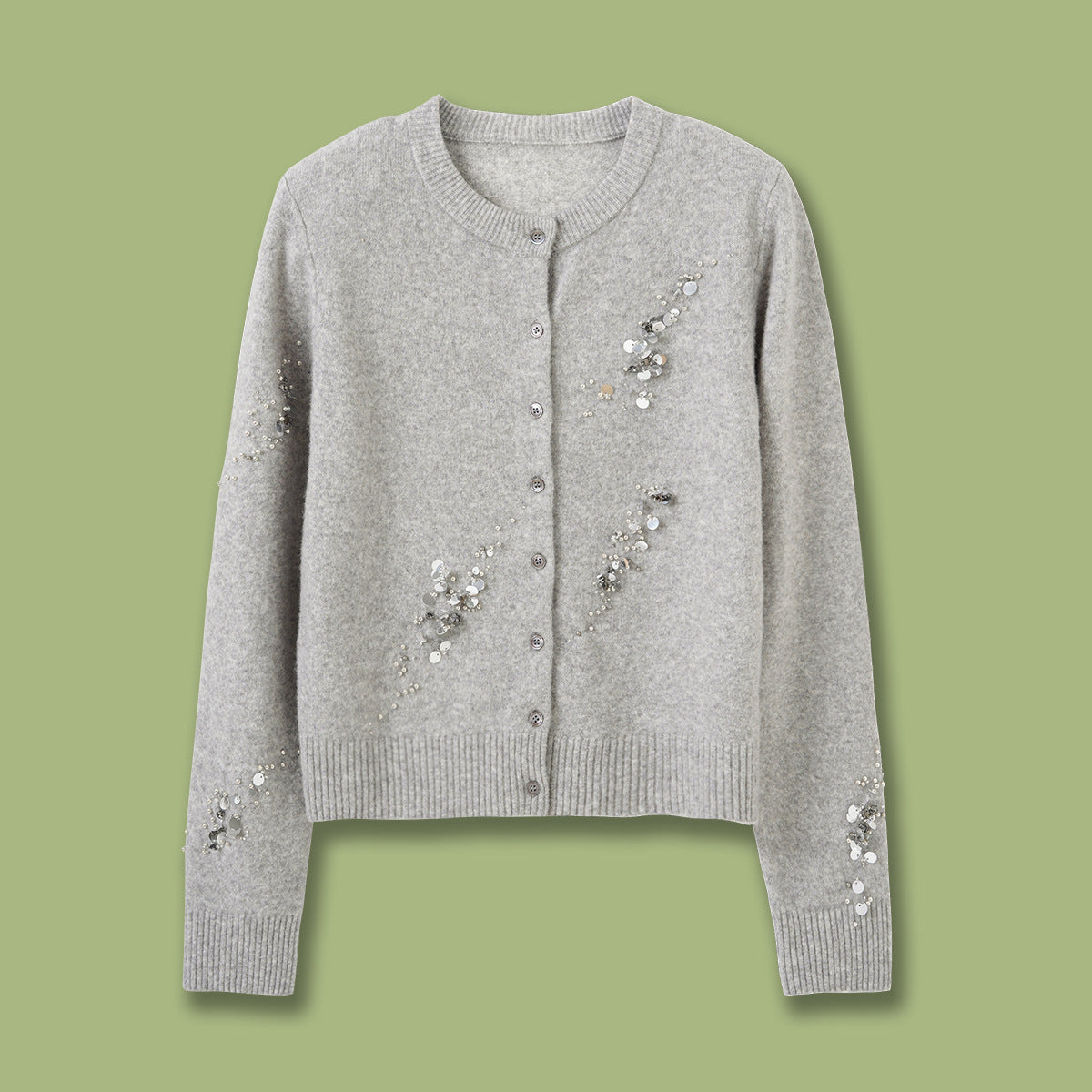 Fashion Style:Autumn/Winter Trendy  Pattern Type Beading &ampSequins  MaterialWool  Neckline: Round Neck  Fit TypeCardigan Sweater