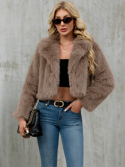 Women's plush short jacket, faux fur coat, suit collar coat