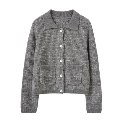 Chic Wool Blend Knit Cardigan Short Jacket in Little Champagne Style Top