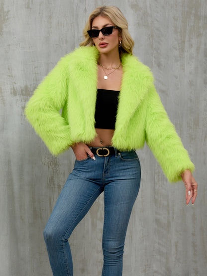 Women's plush short jacket, faux fur coat, suit collar coat