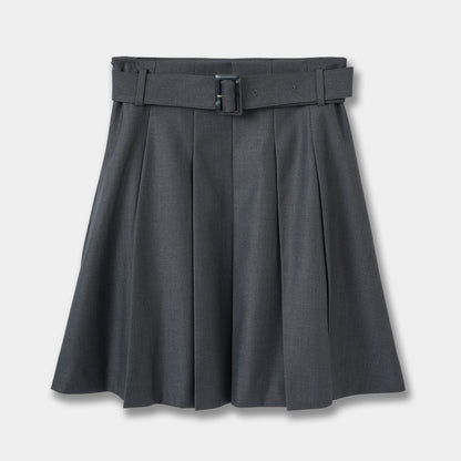 Colorblock Knit Round Neck Coat for Women, Loose Box Cut Top with Pleated Skirt Grey Set