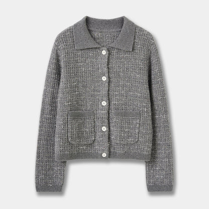 Chic Wool Blend Knit Cardigan Short Jacket in Little Champagne Style Top