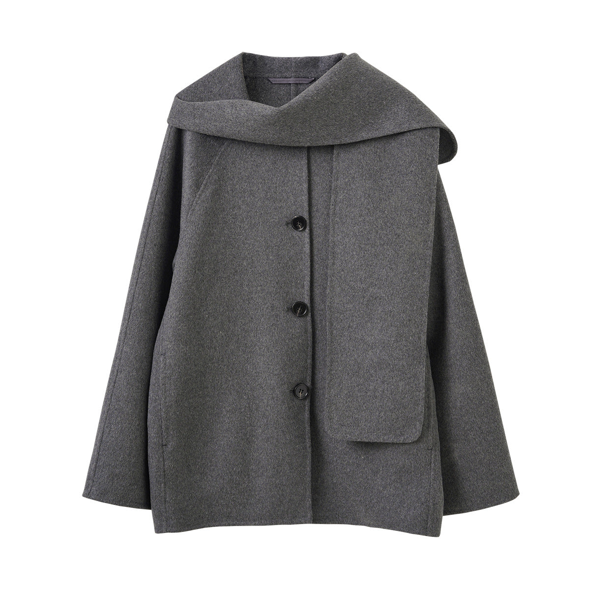 Casa Double-Faced Wool Scarf-Style Short Coat Jacket Loose Neck Warmer Outerwear for Women