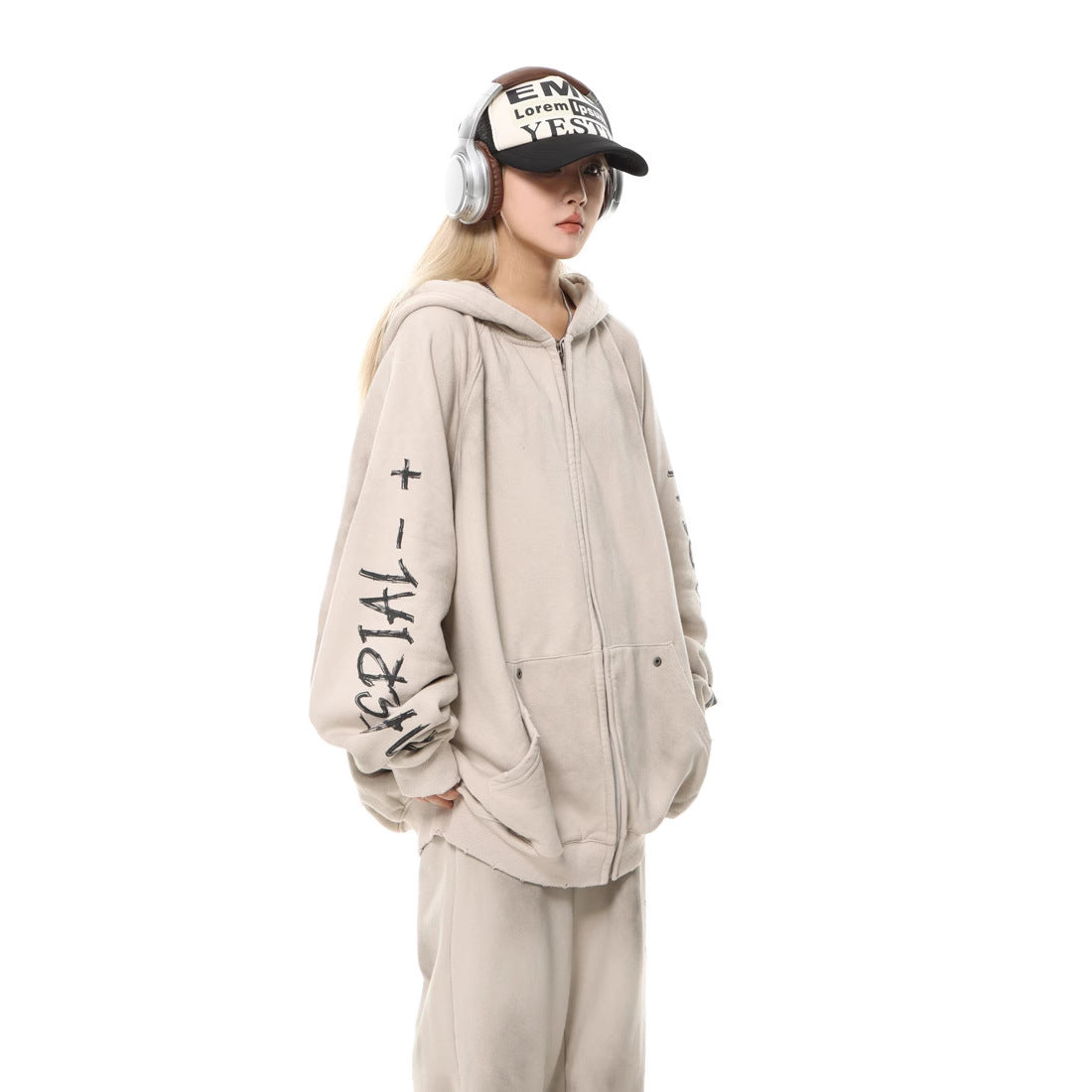 Retro Patchwork Embroidered Washed Distressed Loose Hoodie Zip-Up Sweatshirt for Men and Women,Couple's Lightweight Fleece Jacket