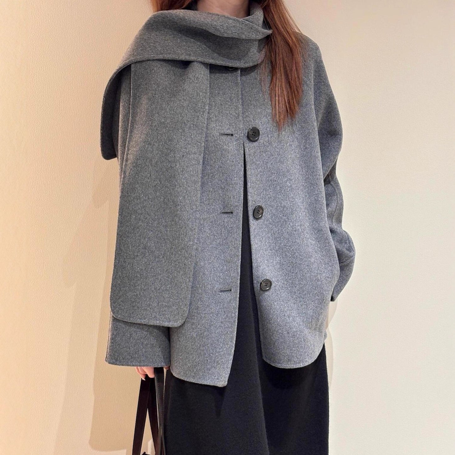Casa Double-Faced Wool Scarf-Style Short Coat Jacket Loose Neck Warmer Outerwear for Women