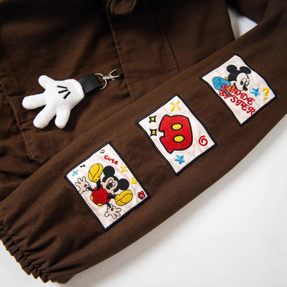Retro Cartoon Embroidery Multi-pocket Hooded Jacket for Men and Women, Loose College Style Outerwear