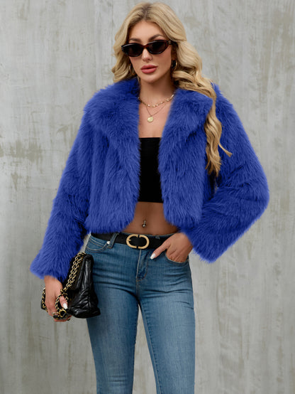 Women's plush short jacket, faux fur coat, suit collar coat