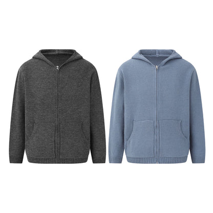 Pure Color Hooded Open Front Sweater Trendy and Versatile Outerwear