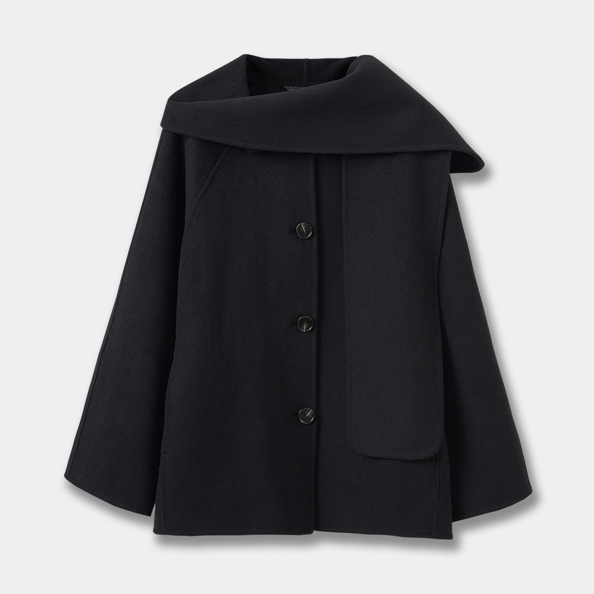 Casa Double-Faced Wool Scarf-Style Short Coat Jacket Loose Neck Warmer Outerwear for Women