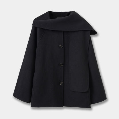 Casa Double-Faced Wool Scarf-Style Short Coat Jacket Loose Neck Warmer Outerwear for Women